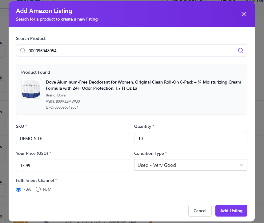Add Amazon Listing