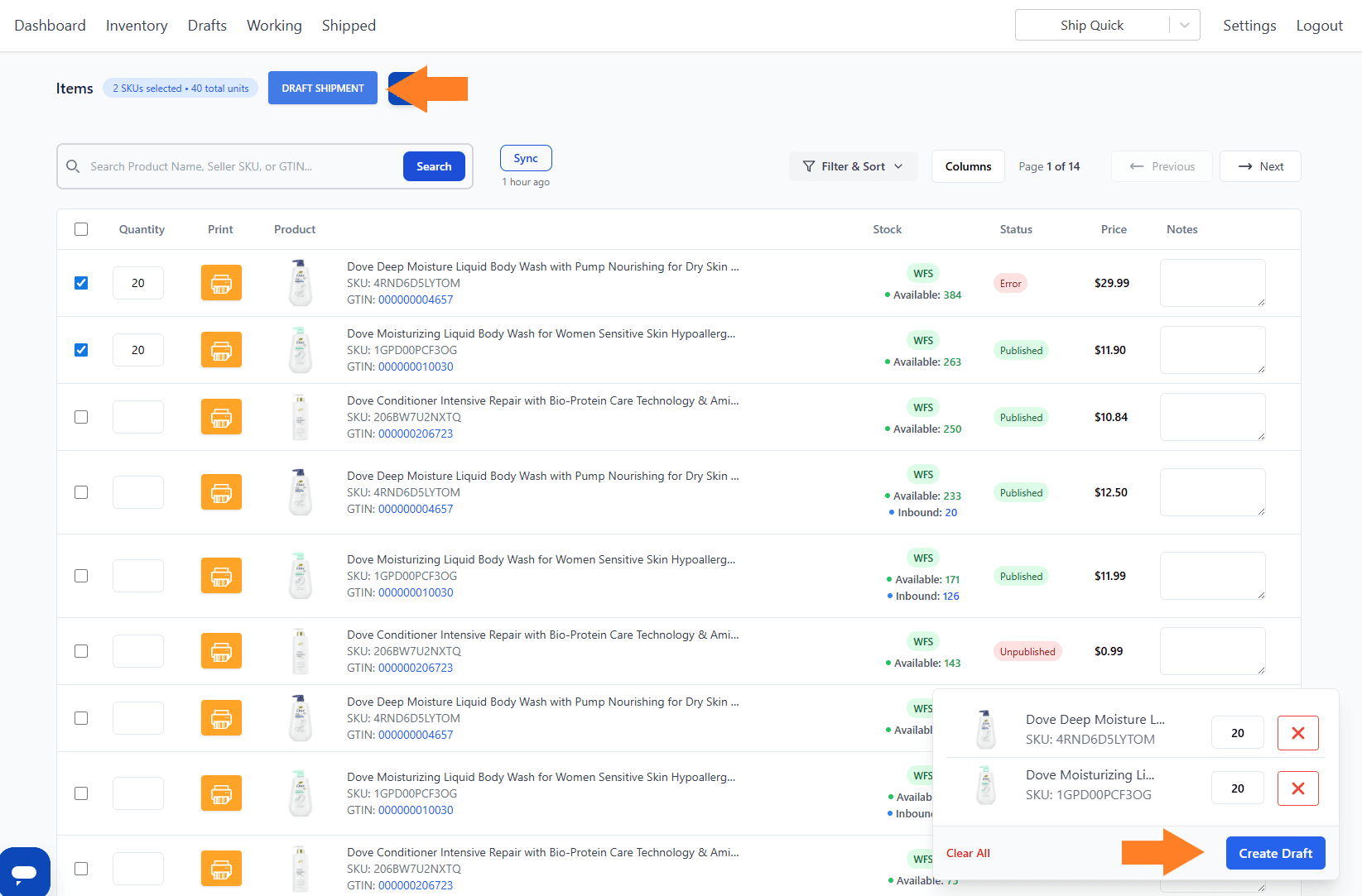Walmart Create Draft Shipment